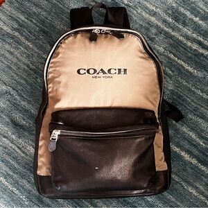 Coach Campus Backpack F71674 Leather & Nylon Tan/Green and Black